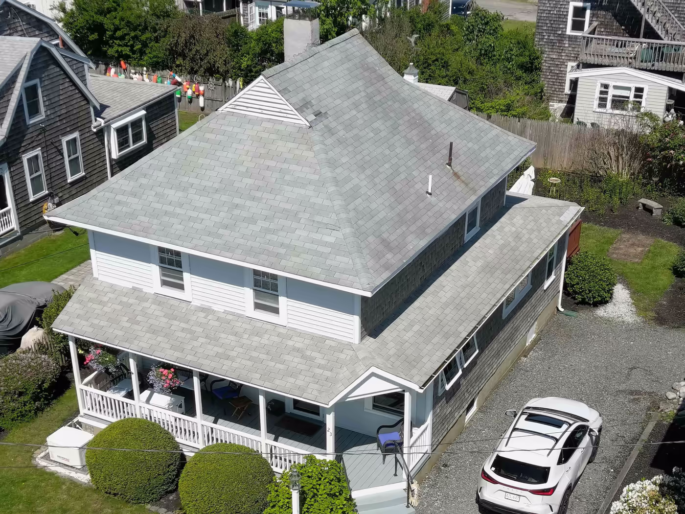 The real house from above, the same view photographed by drone